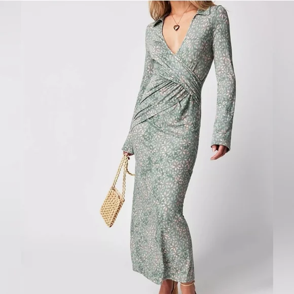 Free People Shayla Mint Wrap Midi Dress Size S NWT - Picture 3 of 6